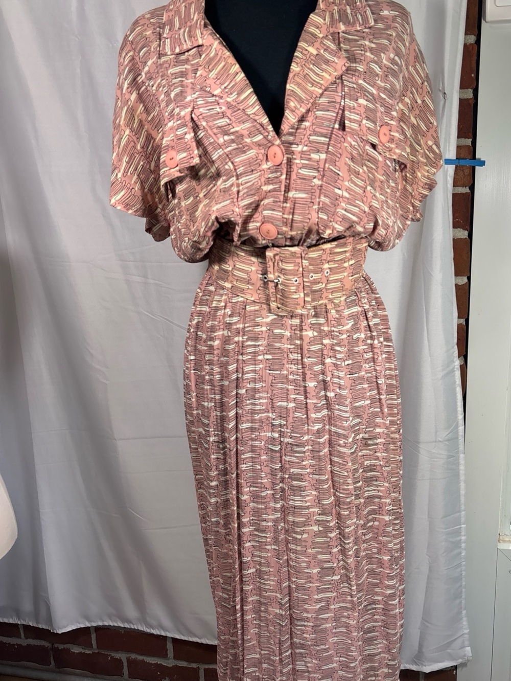 Lynda Pizzuto For Phoebe Women's Dress 11/12 Vintage 80's Rayon Print Batwing